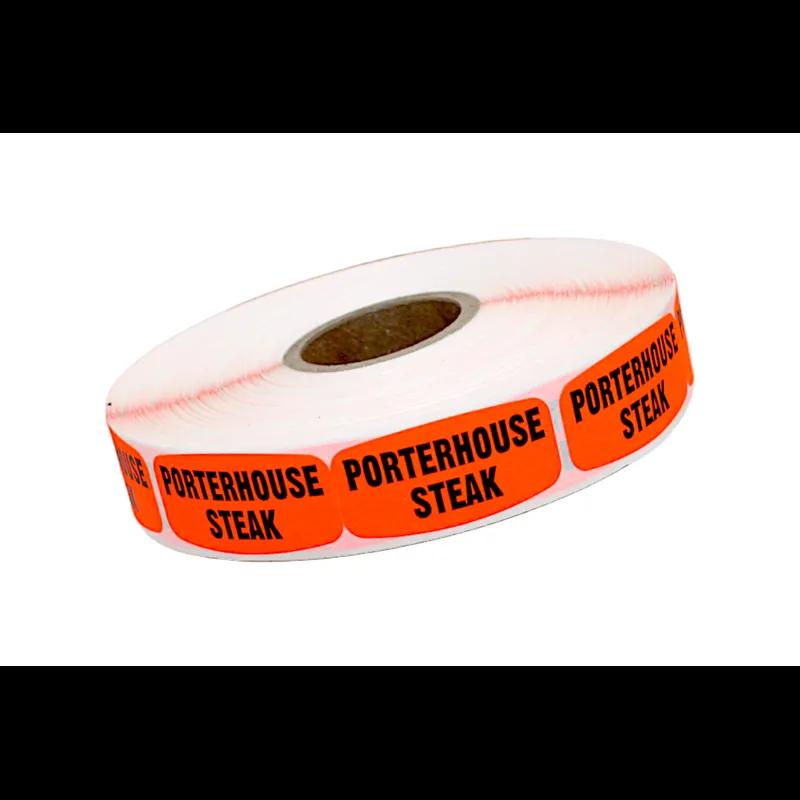 Porterhouse Steak Label 0.625X1.25 IN Black Fluorescent Red Short Oval 1000 Count/Roll 50 Rolls/Case 50000 Count/Case