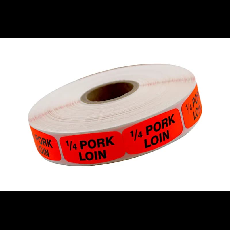 1/4 Pork Loin Label 0.625X1.25 IN Black Fluorescent Red Short Oval 1000 Count/Roll 50 Rolls/Case 50000 Count/Case