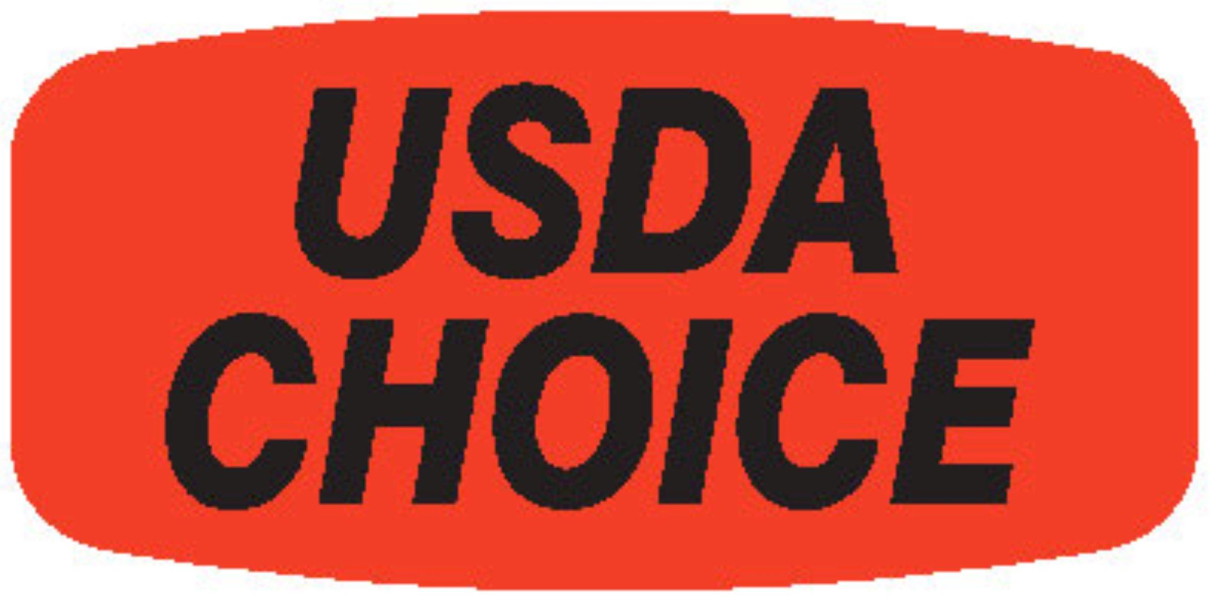 USDA Choice Label 0.625X1.25 IN Black Fluorescent Red Short Oval 1000 Count/Roll 50 Rolls/Case 50000 Count/Case