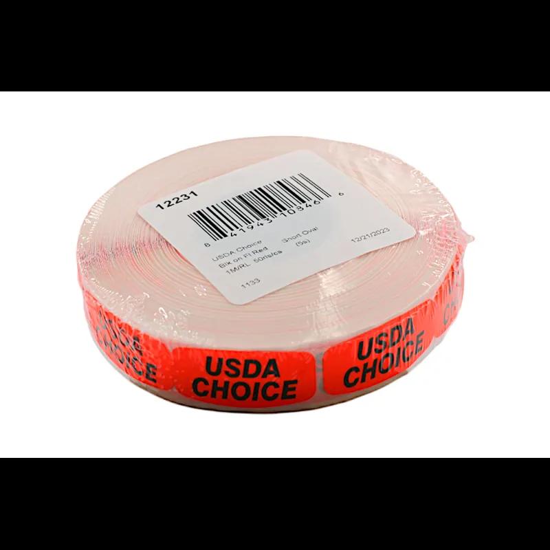 USDA Choice Label 0.625X1.25 IN Black Fluorescent Red Short Oval 1000 Count/Roll 50 Rolls/Case 50000 Count/Case