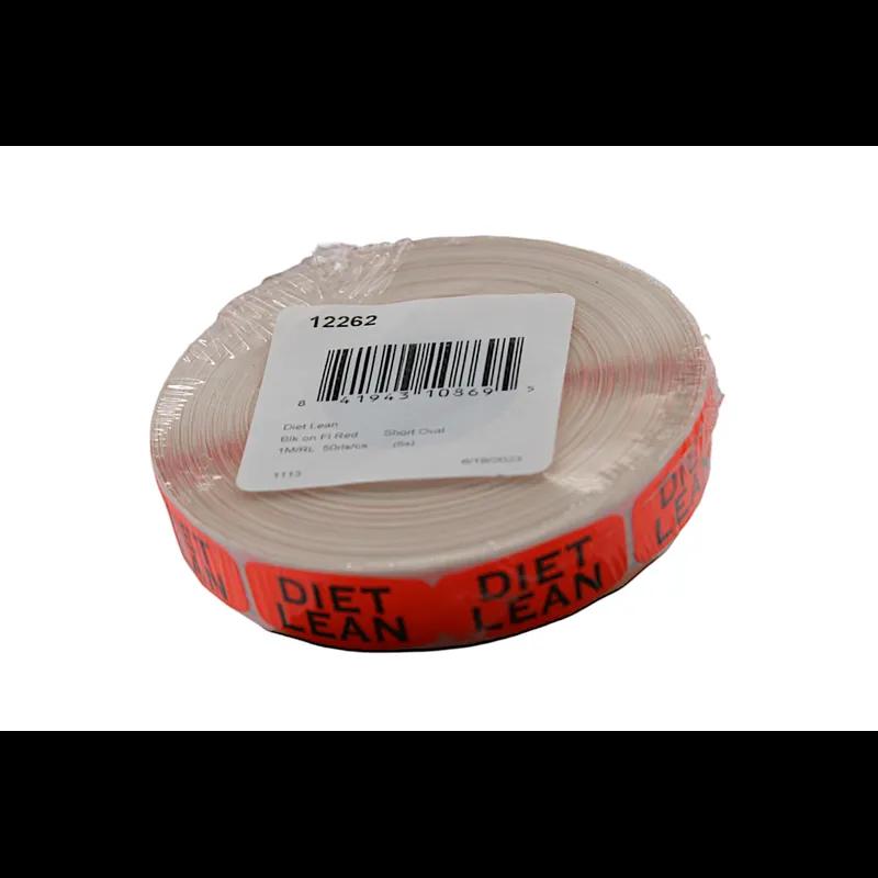 Diet Lean Label 0.625X1.25 IN Black Fluorescent Red Short Oval 1000 Count/Roll 50 Rolls/Case 50000 Count/Case