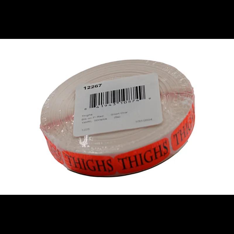 Thighs Label 0.625X1.25 IN Black Fluorescent Red Short Oval 1000 Count/Roll 50 Rolls/Case 50000 Count/Case