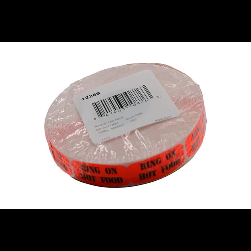 Ring On Hot Food Label 0.625X1.25 IN Black Fluorescent Red Short Oval 1000 Count/Roll 50 Rolls/Case 50000 Count/Case