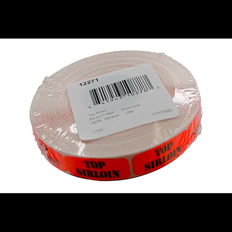 Top Sirloin Label 0.625X1.25 IN Black Fluorescent Red Short Oval 1000 Count/Roll 50 Rolls/Case 50000 Count/Case