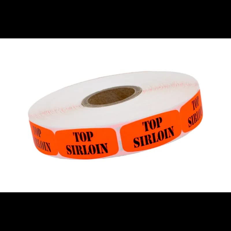 Top Sirloin Label 0.625X1.25 IN Black Fluorescent Red Short Oval 1000 Count/Roll 50 Rolls/Case 50000 Count/Case