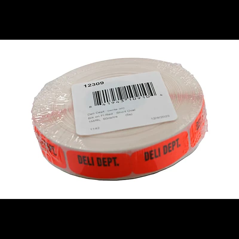 Deli Dept. Write In Label 0.625X1.25 IN Black Fluorescent Red Short Oval Write On 1000 Count/Roll 50 Rolls/Case