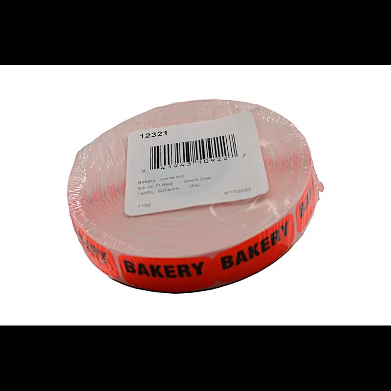 Bakery Write In Label 0.625X1.25 IN Black Fluorescent Red Short Oval Write On 1000 Count/Roll 50 Rolls/Case