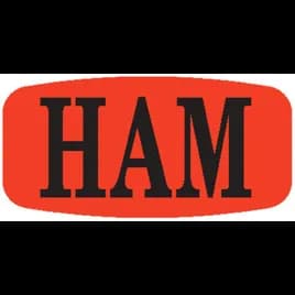 Ham Label 0.625X1.25 IN Black Fluorescent Red Short Oval 1000 Count/Roll 50 Rolls/Case 50000 Count/Case