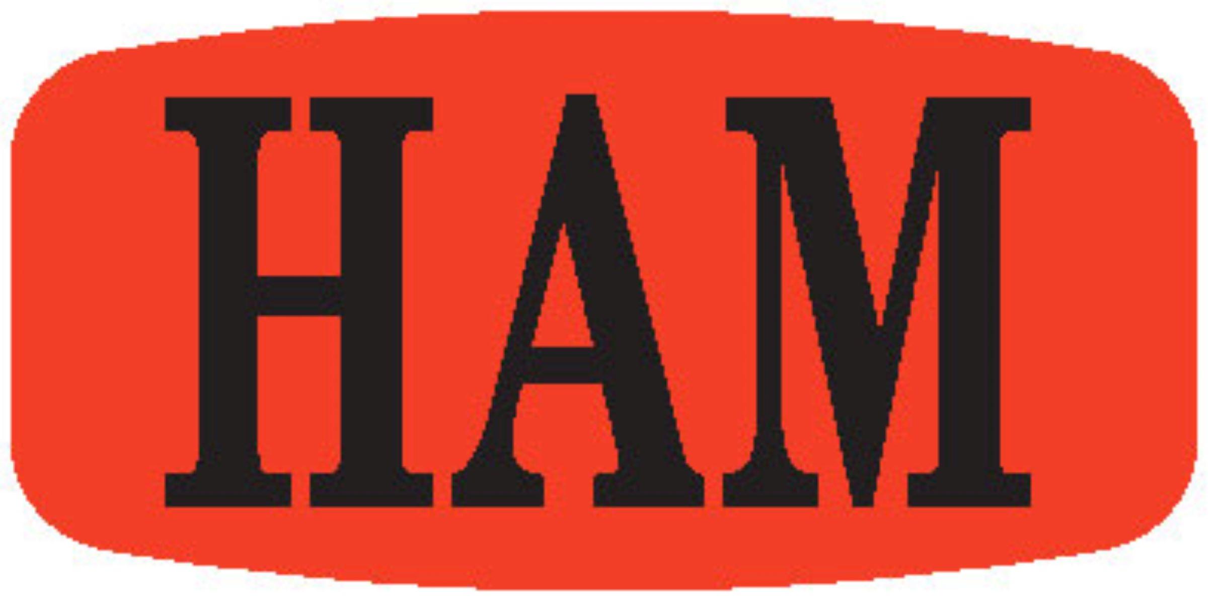 Ham Label 0.625X1.25 IN Black Fluorescent Red Short Oval 1000 Count/Roll 50 Rolls/Case 50000 Count/Case