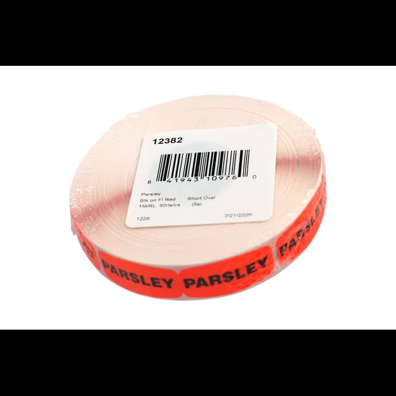 Parsley Label 0.625X1.25 IN Black Fluorescent Red Short Oval 1000 Count/Roll 50 Rolls/Case 50000 Count/Case
