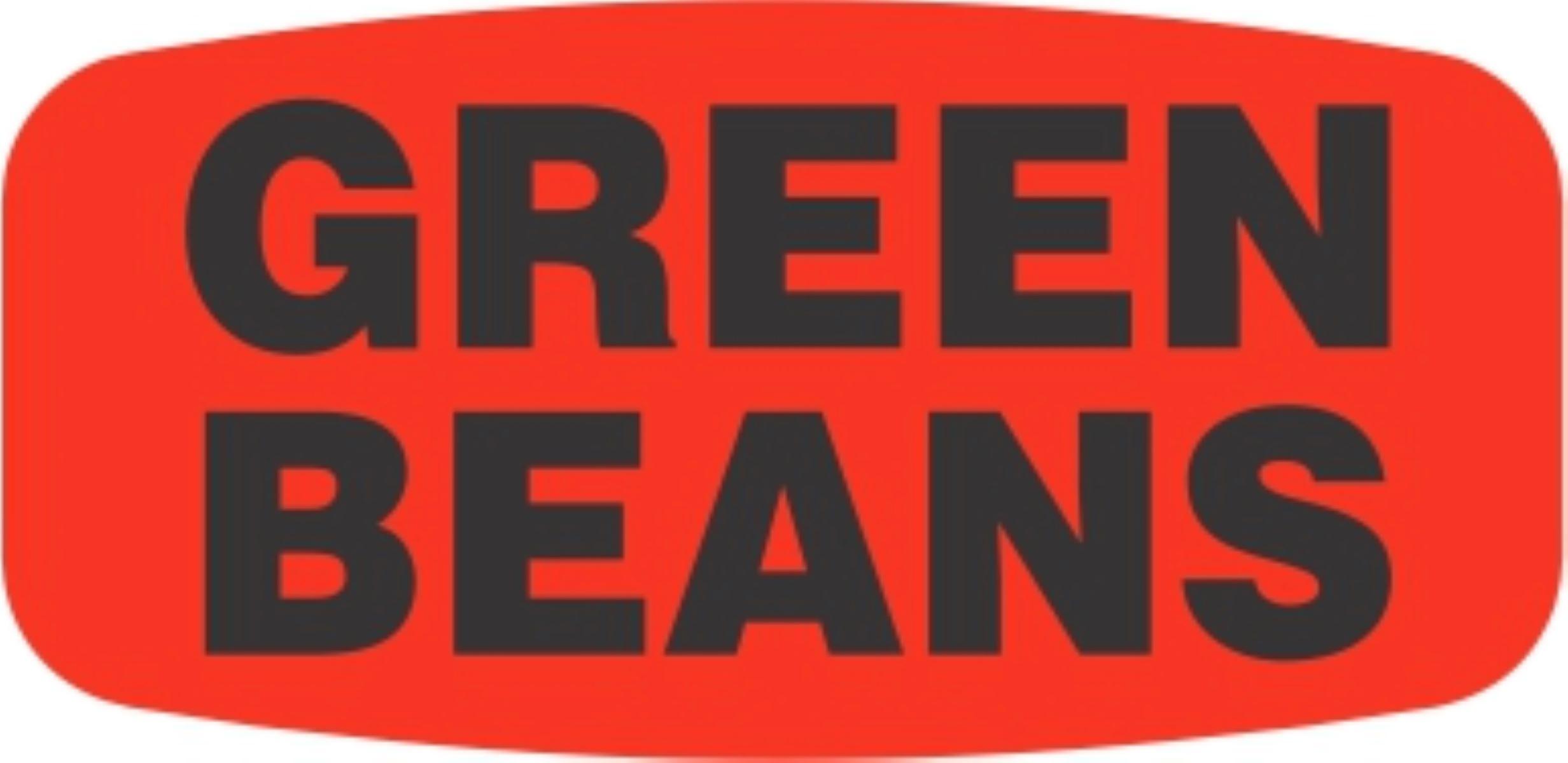Green Beans Label 0.625X1.25 IN Black Fluorescent Red Short Oval 1000 Count/Roll 50 Rolls/Case 50000 Count/Case