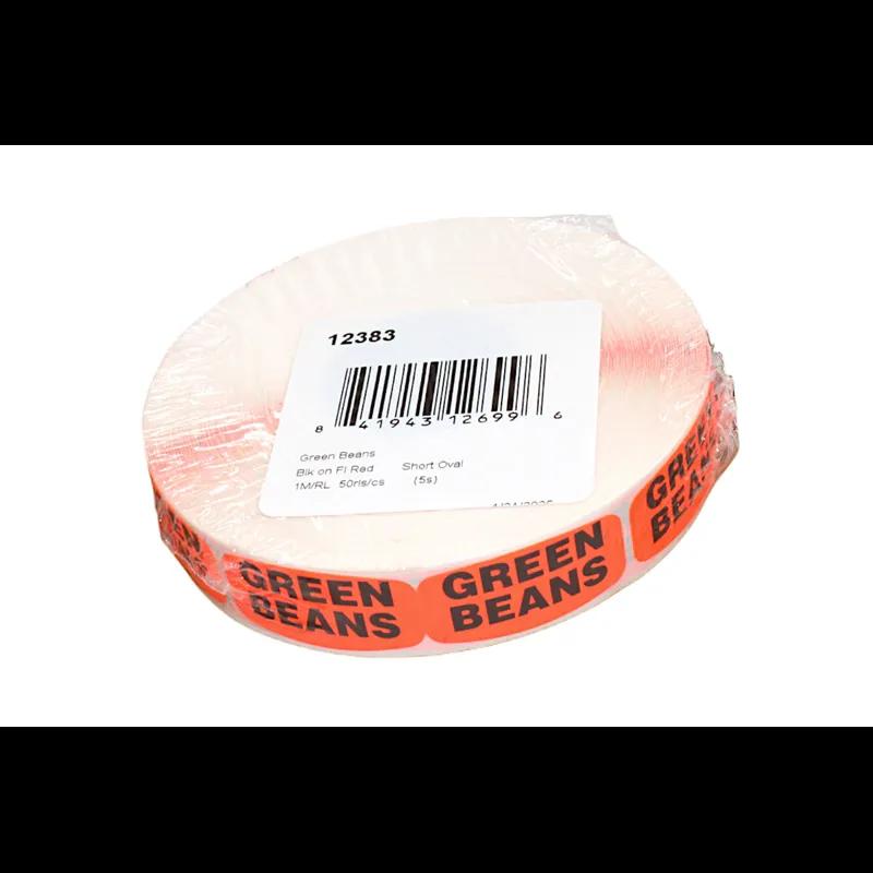 Green Beans Label 0.625X1.25 IN Black Fluorescent Red Short Oval 1000 Count/Roll 50 Rolls/Case 50000 Count/Case