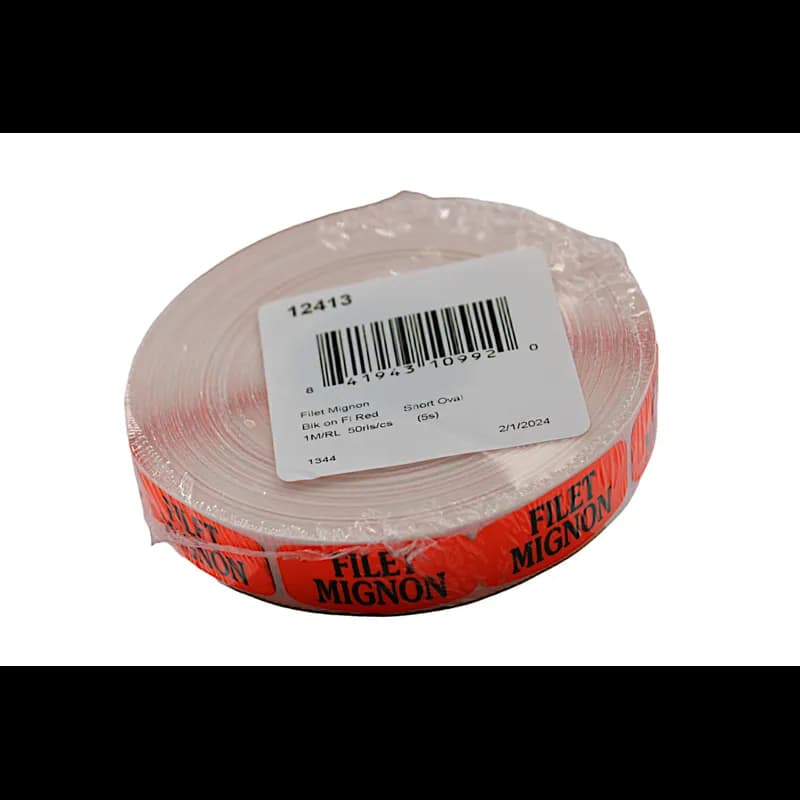 Filet Mignon Label 0.625X1.25 IN Black Fluorescent Red Short Oval 1000 Count/Roll 50 Rolls/Case 50000 Count/Case