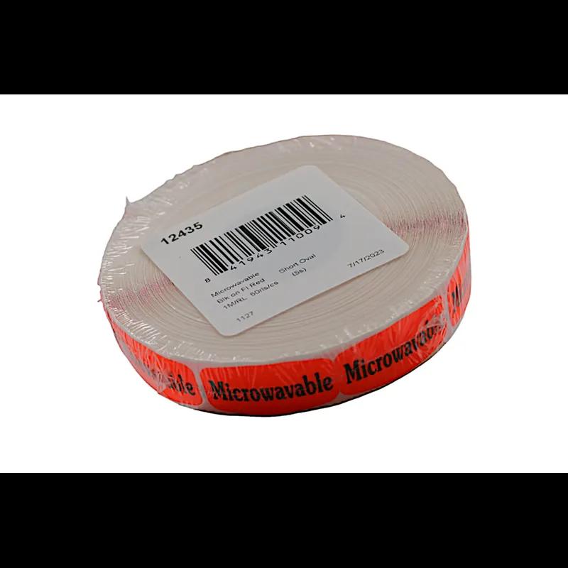 Microwavable Label 0.625X1.25 IN Black Fluorescent Red Short Oval 1000 Count/Roll 50 Rolls/Case 50000 Count/Case