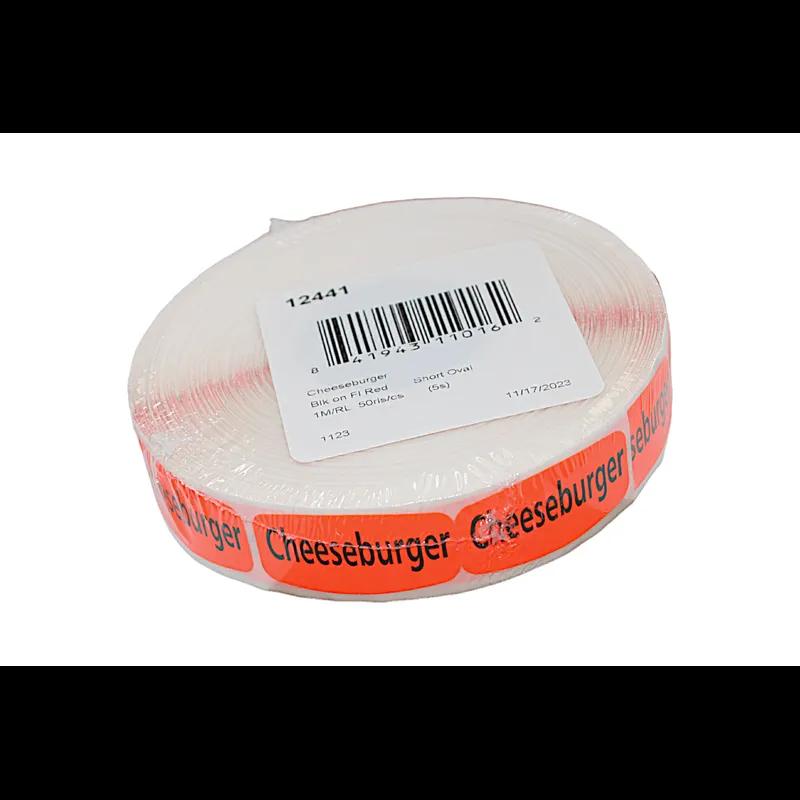 Cheeseburger Label 0.625X1.25 IN Black Fluorescent Red Short Oval 1000 Count/Roll 50 Rolls/Case 50000 Count/Case