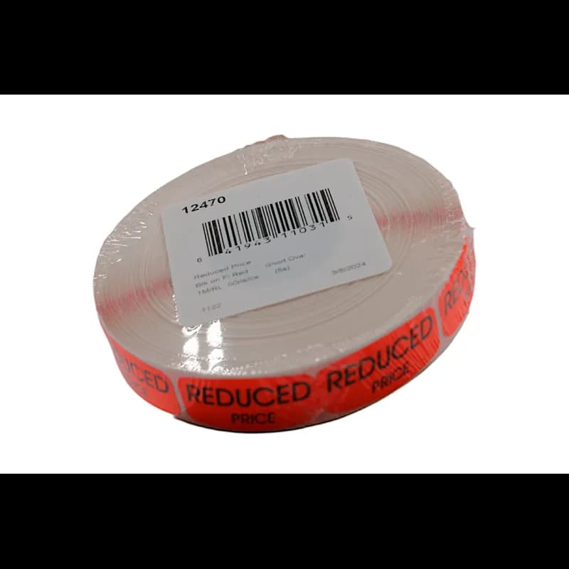 Reduced Price Label 0.625X1.25 IN Black Fluorescent Red Short Oval 1000 Count/Roll 50 Rolls/Case 50000 Count/Case