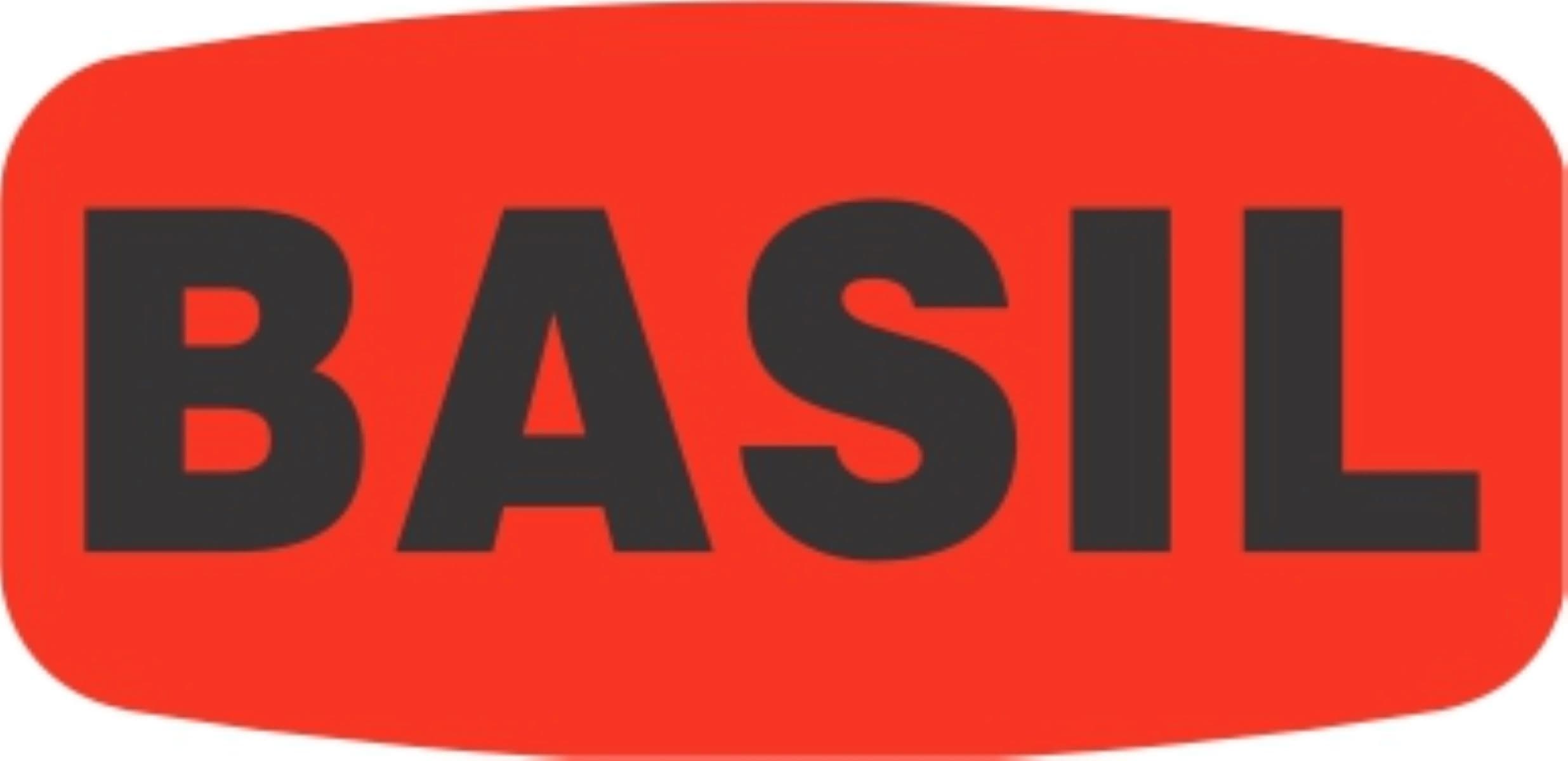 Basil Label 0.625X1.25 IN Black Fluorescent Red Short Oval 1000 Count/Roll 50 Rolls/Case 50000 Count/Case