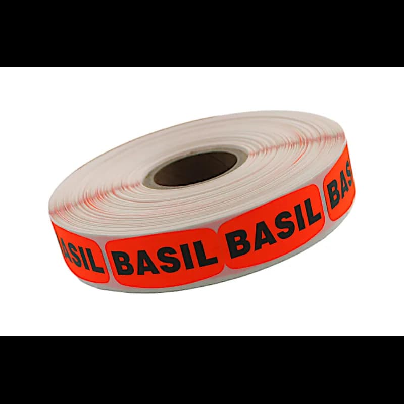 Basil Label 0.625X1.25 IN Black Fluorescent Red Short Oval 1000 Count/Roll 50 Rolls/Case 50000 Count/Case