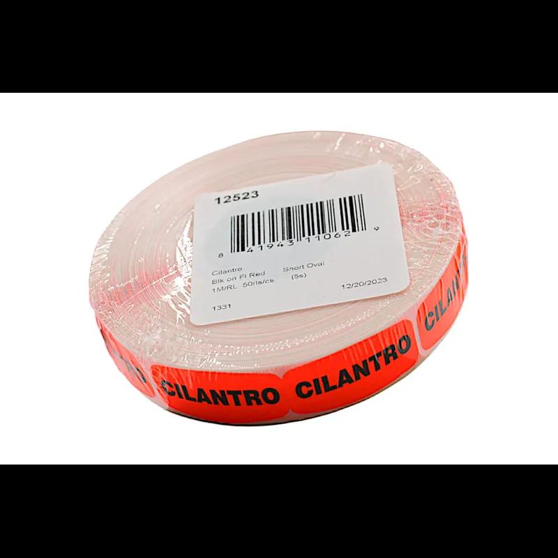 Cilantro Label 0.625X1.25 IN Black Fluorescent Red Short Oval 1000 Count/Roll 50 Rolls/Case 50000 Count/Case