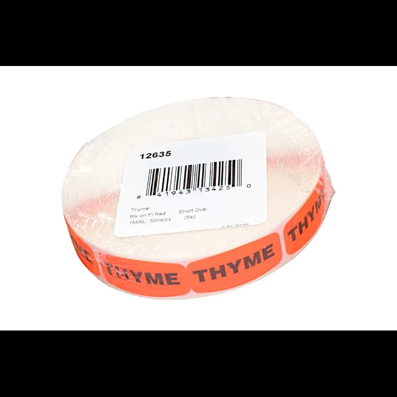Thyme Label 0.625X1.25 IN Black Fluorescent Red Short Oval 1000 Count/Roll 50 Rolls/Case 50000 Count/Case