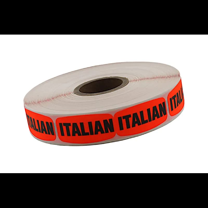 Italian Label 0.625X1.25 IN Black Fluorescent Red Short Oval Paper 1000 Count/Roll 50 Rolls/Case 50000 Count/Case