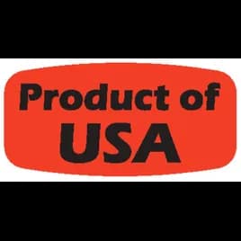 Product of USA Origin Label 0.625X1.25 IN Black Fluorescent Red Short Oval 1000 Count/Roll 50 Rolls/Case