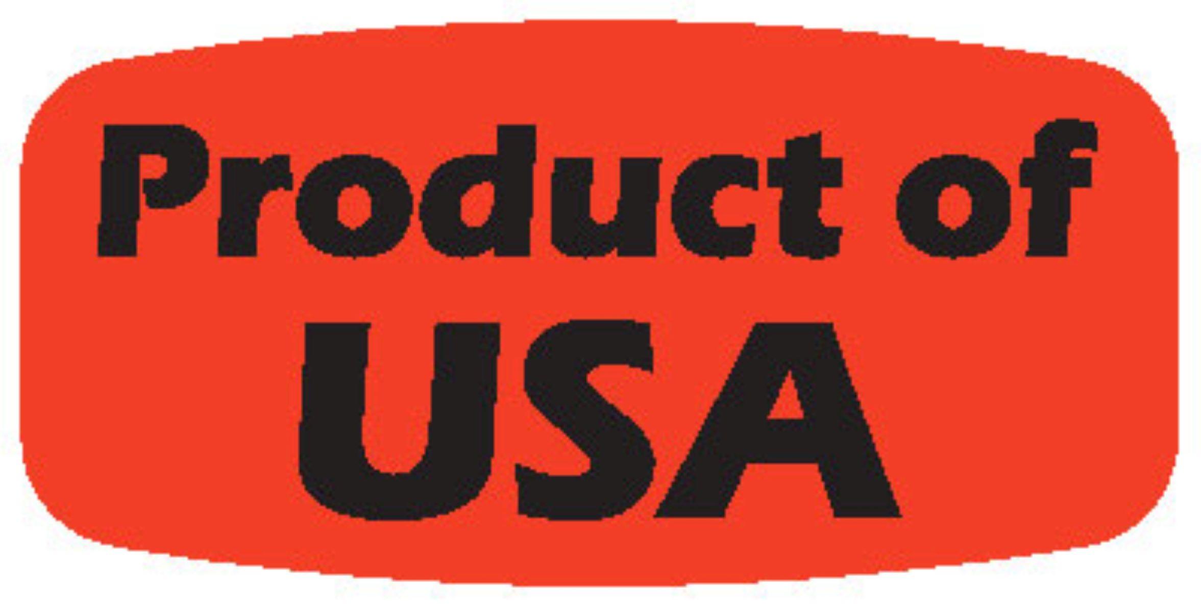 Product of USA Origin Label 0.625X1.25 IN Black Fluorescent Red Short Oval 1000 Count/Roll 50 Rolls/Case