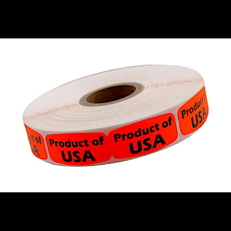 Product of USA Origin Label 0.625X1.25 IN Black Fluorescent Red Short Oval 1000 Count/Roll 50 Rolls/Case