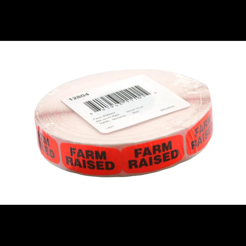 Farm Raised Label 0.625X1.25 IN Black Fluorescent Red Short Oval 1000 Count/Roll 50 Rolls/Case 50000 Count/Case
