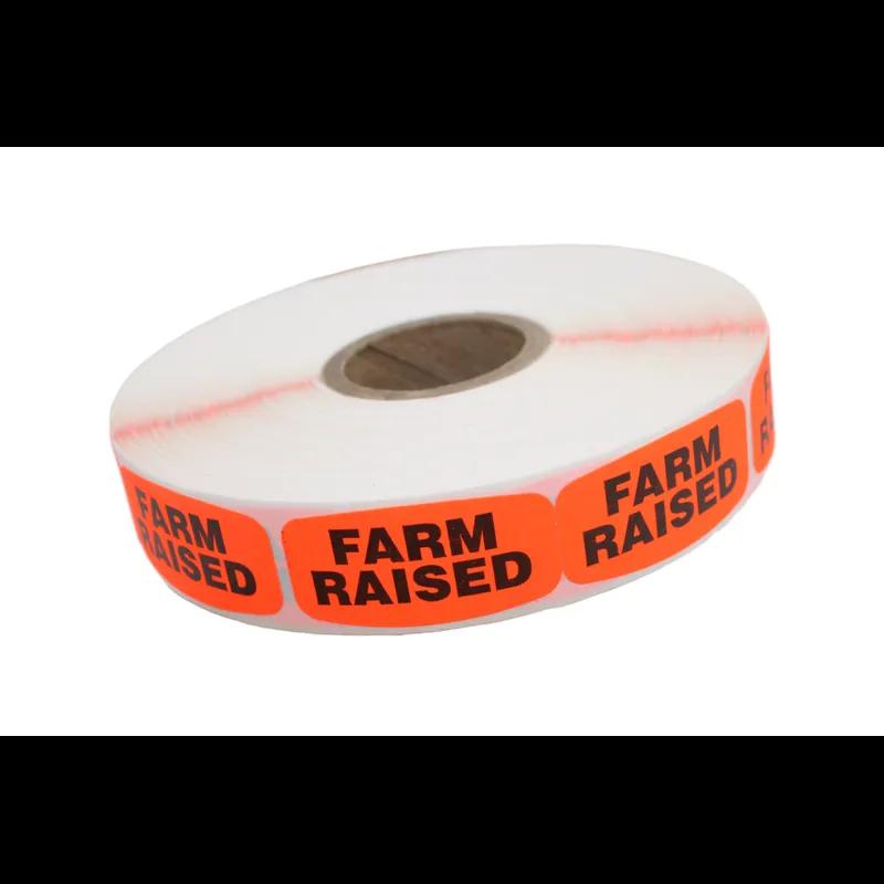 Farm Raised Label 0.625X1.25 IN Black Fluorescent Red Short Oval 1000 Count/Roll 50 Rolls/Case 50000 Count/Case