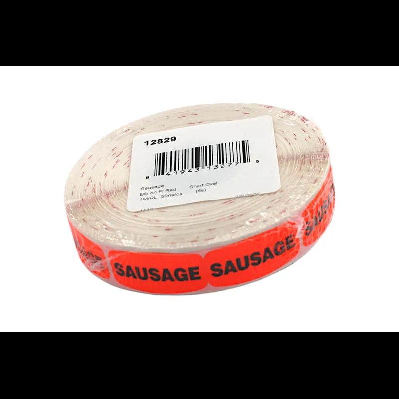 Sausage Label 0.625X1.25 IN Black Fluorescent Red Short Oval 1000 Count/Roll 50 Rolls/Case 50000 Count/Case