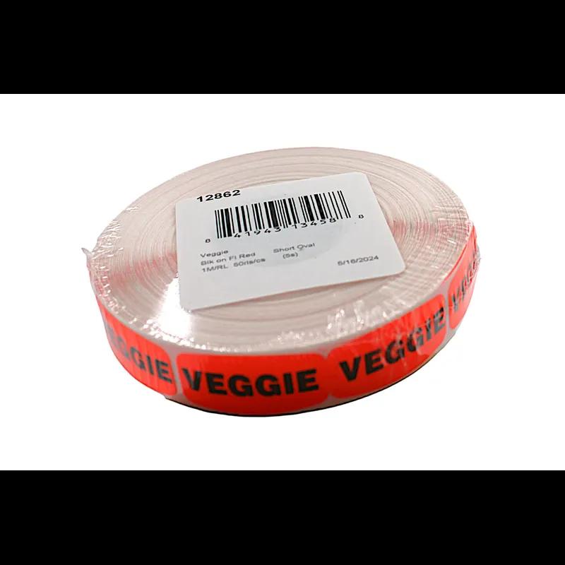 Veggie Label 0.625X1.25 IN Black Fluorescent Red Short Oval 1000 Count/Roll 50 Rolls/Case 50000 Count/Case