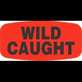 Wild Caught Origin Label 0.625X1.25 IN Black Fluorescent Red Short Oval 1000 Count/Roll 50 Rolls/Case 50000 Count/Case