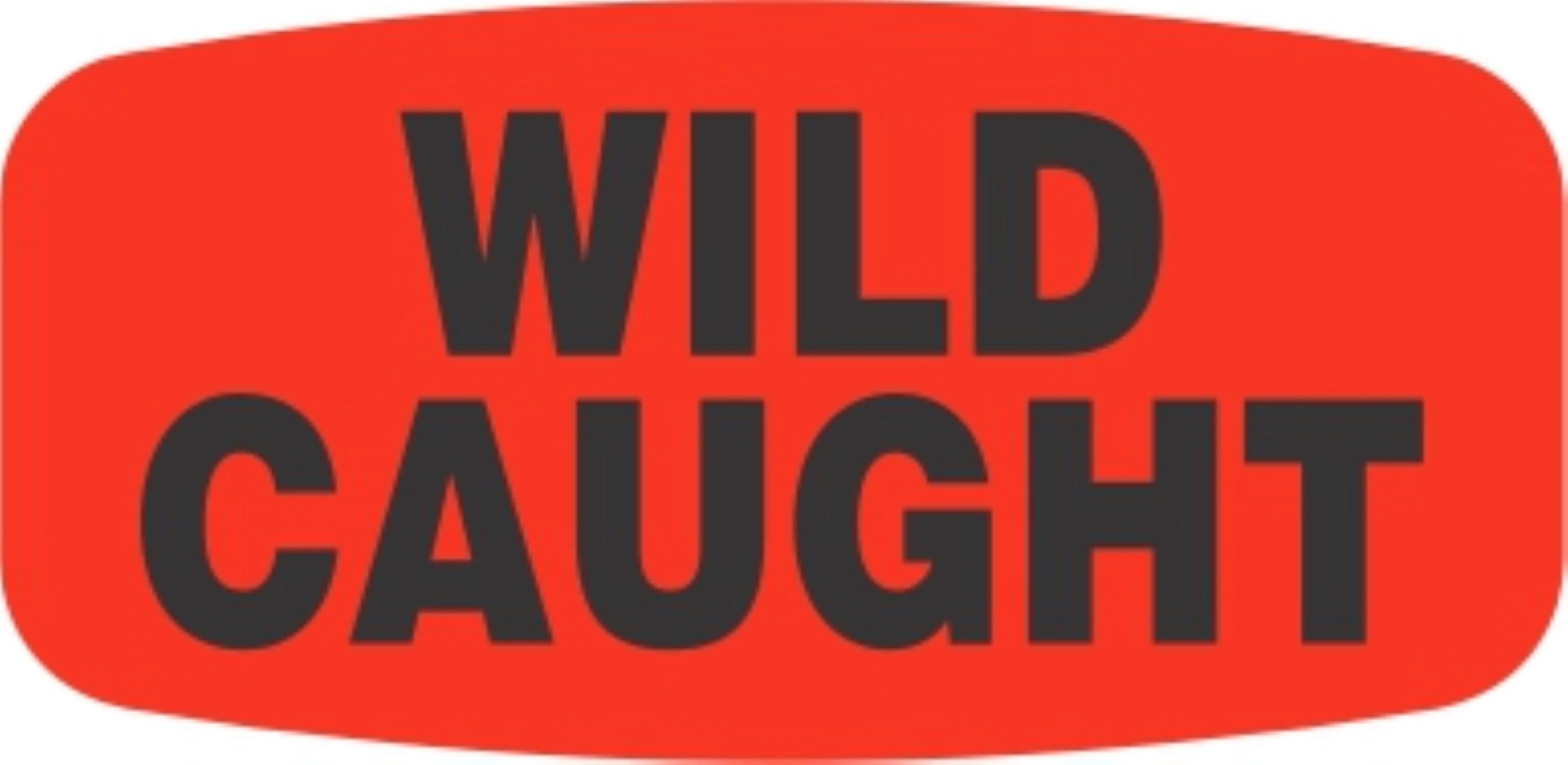 Wild Caught Origin Label 0.625X1.25 IN Black Fluorescent Red Short Oval 1000 Count/Roll 50 Rolls/Case 50000 Count/Case