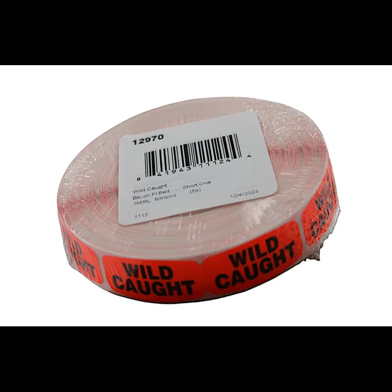 Wild Caught Origin Label 0.625X1.25 IN Black Fluorescent Red Short Oval 1000 Count/Roll 50 Rolls/Case 50000 Count/Case