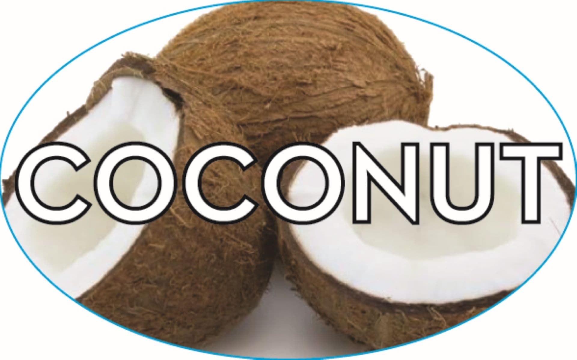 Coconut Bakery Flavor Label 1.25X2 IN Oval 4 Color Process 500 Count/Roll 20 Rolls/Case 10000 Count/Case