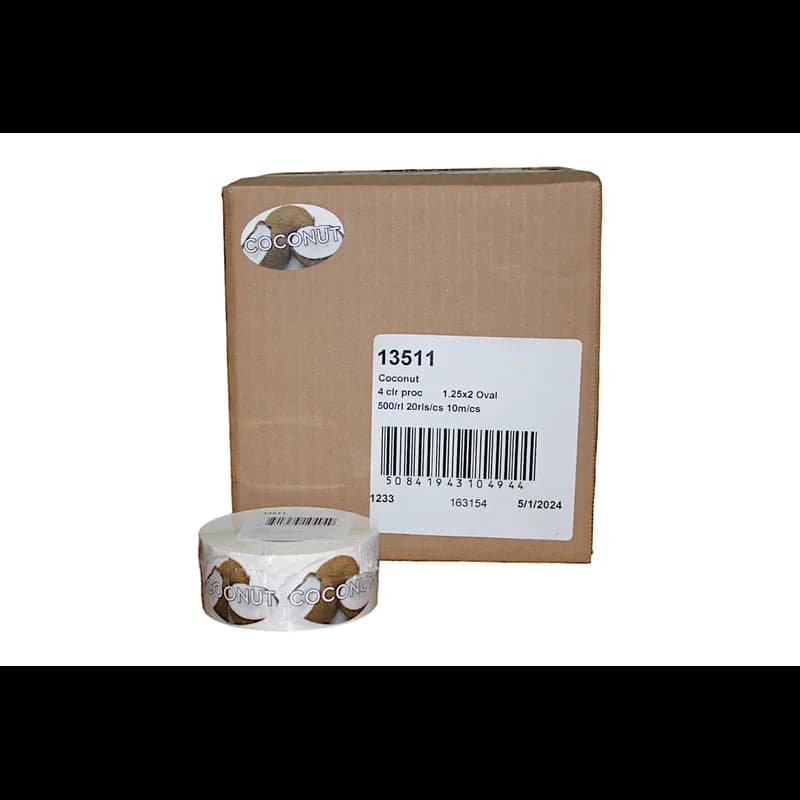 Coconut Bakery Flavor Label 1.25X2 IN Oval 4 Color Process 500 Count/Roll 20 Rolls/Case 10000 Count/Case