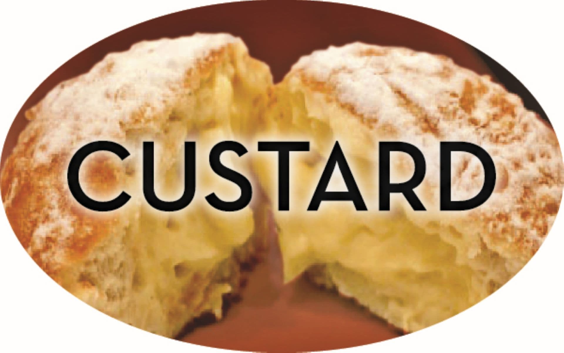 Custard Bakery Flavor Label 1.25X2 IN Oval 4 Color Process 500 Count/Roll 20 Rolls/Case 10000 Count/Case