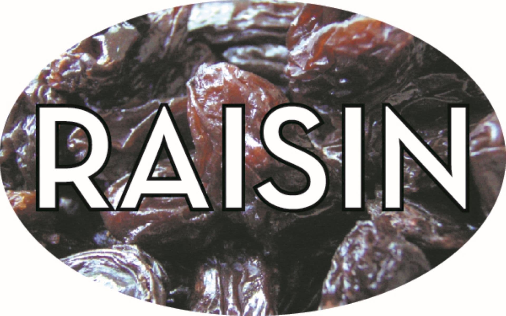 Raisin Bakery Flavor Label 1.25X2 IN Oval 4 Color Process Semi-Gloss 500 Count/Roll 20 Rolls/Case 10000 Count/Case