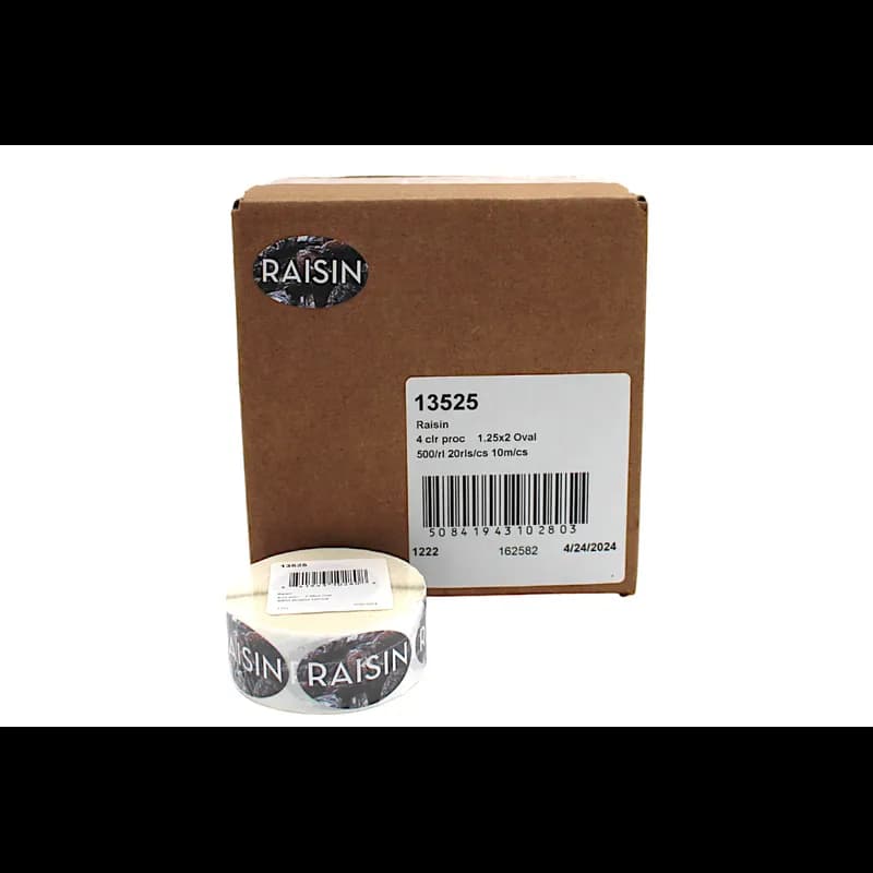 Raisin Bakery Flavor Label 1.25X2 IN Oval 4 Color Process Semi-Gloss 500 Count/Roll 20 Rolls/Case 10000 Count/Case