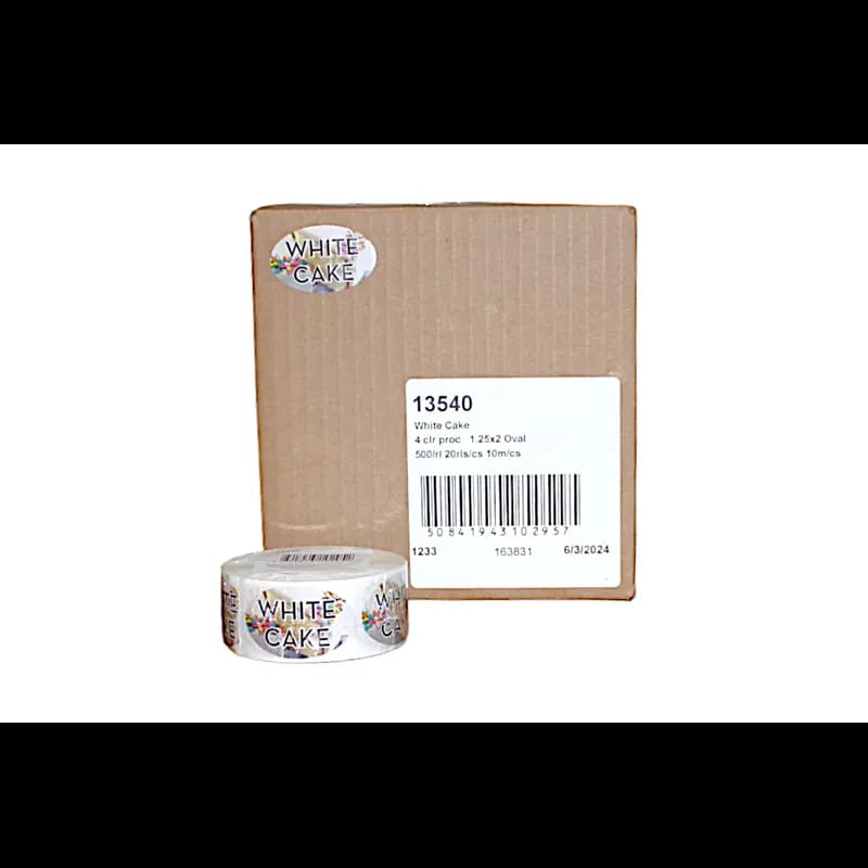 White Cake Bakery Flavor Label 1.25X2 IN Oval 4 Color Process 500 Count/Roll 20 Rolls/Case 10000 Count/Case