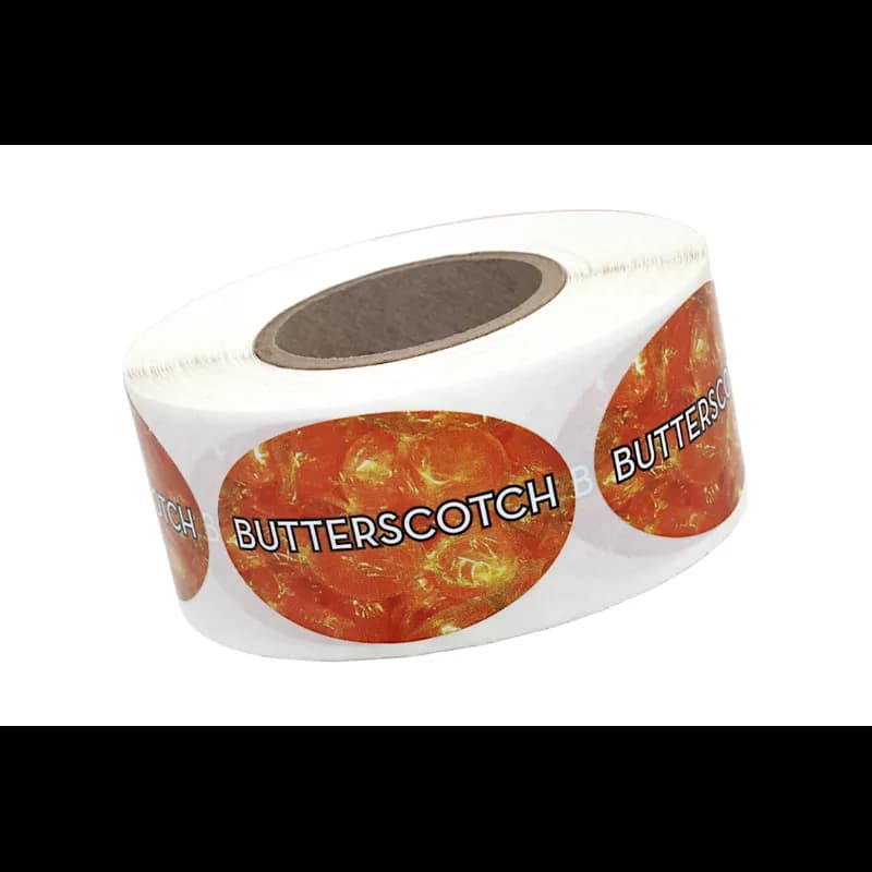 Butterscotch Bakery Flavor Label 1.25X2 IN Oval 4 Color Process 500 Count/Roll 5 Rolls/Sleeve
