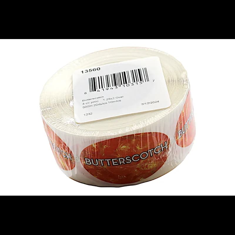 Butterscotch Bakery Flavor Label 1.25X2 IN Oval 4 Color Process 500 Count/Roll 5 Rolls/Sleeve