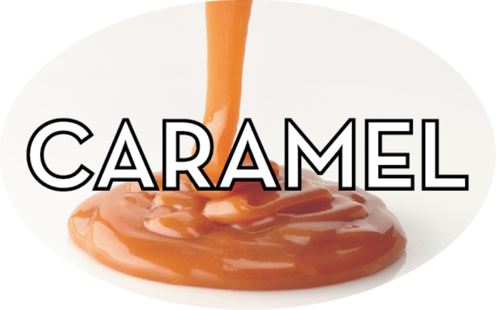 Caramel Bakery Flavor Label 1.25X2 IN Oval 4 Color Process 500 Count/Roll 5 Rolls/Sleeve