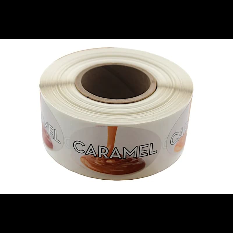 Caramel Bakery Flavor Label 1.25X2 IN Oval 4 Color Process 500 Count/Roll 5 Rolls/Sleeve
