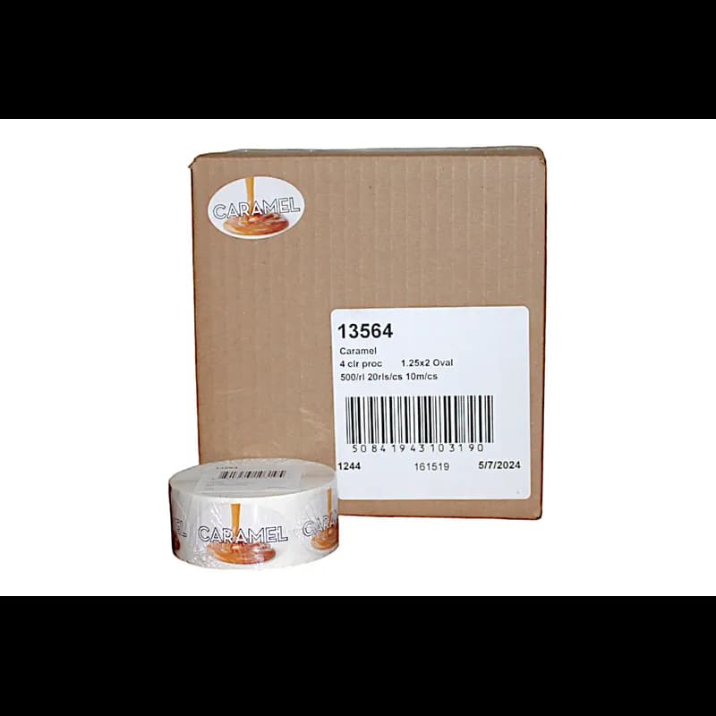 Caramel Bakery Flavor Label 1.25X2 IN Oval 4 Color Process 500 Count/Roll 5 Rolls/Sleeve
