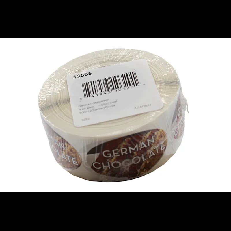 German Chocolate Bakery Flavor Label 1.25X2 IN Oval 4 Color Process 500 Count/Roll 5 Rolls/Sleeve