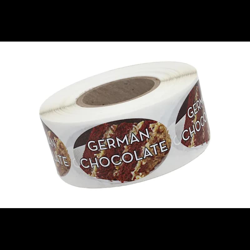 German Chocolate Bakery Flavor Label 1.25X2 IN Oval 4 Color Process 500 Count/Roll 5 Rolls/Sleeve