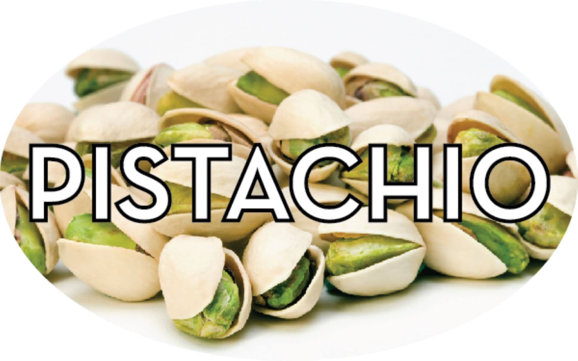 Pistachio Bakery Flavor Label 1.25X2 IN Oval 4 Color Process 500 Count/Roll 20 Rolls/Case 10000 Count/Case