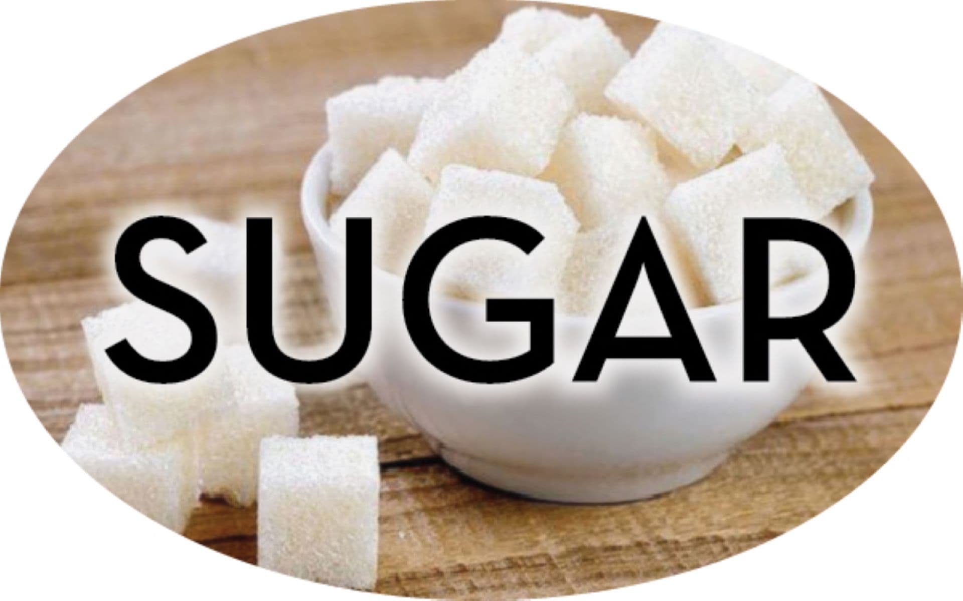 Sugar Bakery Flavor Label 1.25X2 IN Oval 4 Color Process 500 Count/Roll 20 Rolls/Case 10000 Count/Case